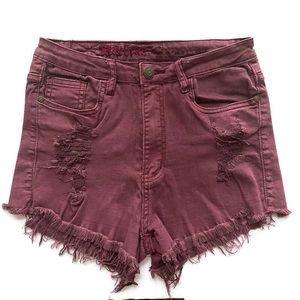 Machine • High Waist Distressed Denim Cutoff Shorts Burgundy • Size Large